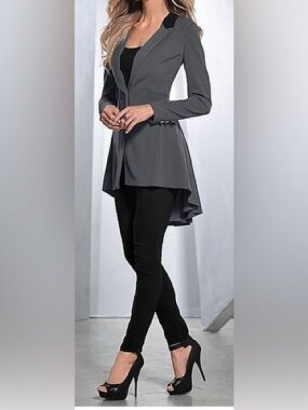 Venus Suit Jacket Hi-Lo Dress Grey and Black - XL EUC